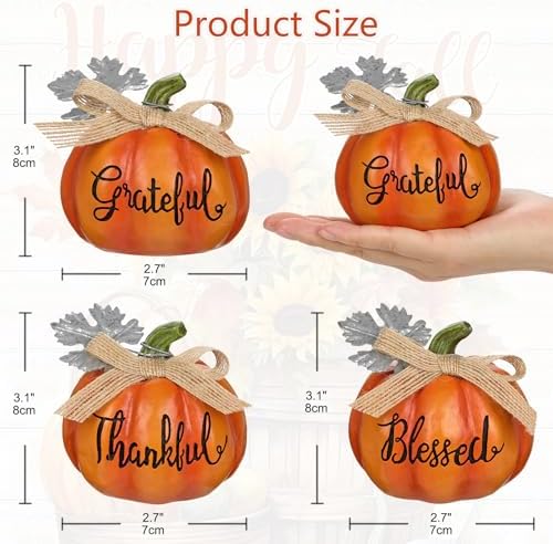 Fall Pumpkins Decoration 3Pcs Resin Pumpkins Thanksgiving Fake Pumpkin Figurines Mini Carved Pumpkin for Home Harvest Halloween Thanksgiving Rustic Farmhouse Table Centerpiece Shelf Mantel