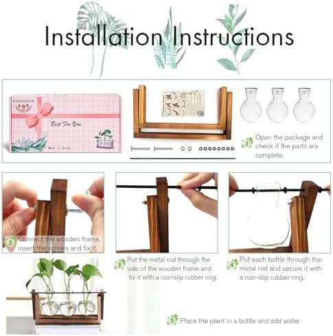 XXXFLOWER Plant Terrarium with Wooden Stand, Air Planter Bulb Glass Vase Metal Swivel Holder Retro Tabletop for