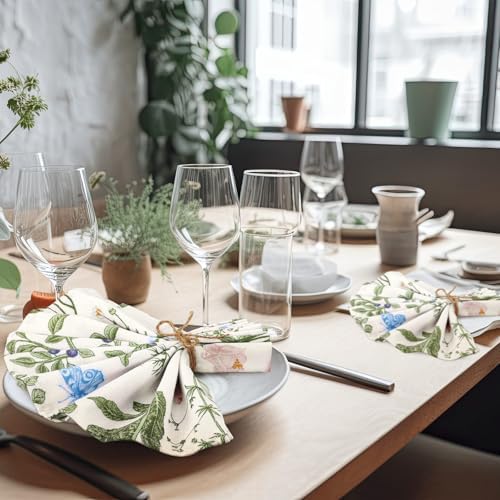 Funnymoom 24 Pcs Floral Cloth Napkins, Herbs Wildflowers Multicolored