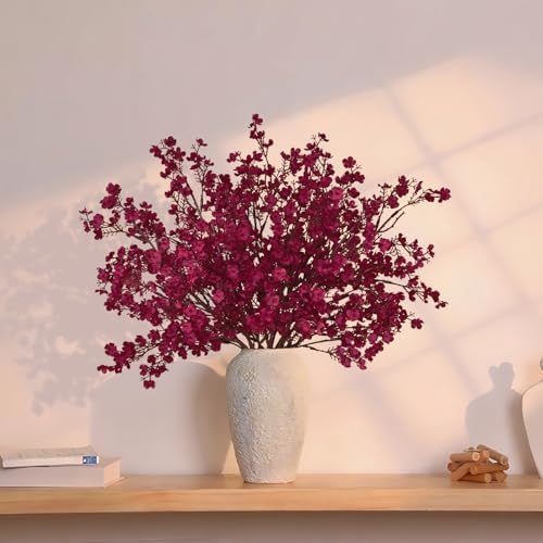 15 Pcs Fall Flowers, Real Touch Babys Breath Artificial Flowers, Burgundy