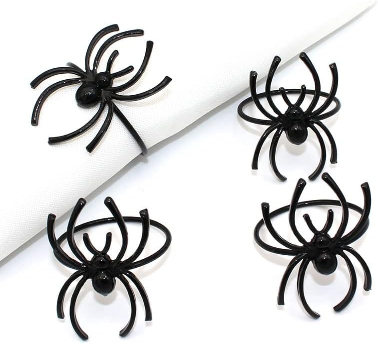 6 Pieces Halloween Spider Napkin Rings Spooky Napkin Ring Holder Metal Alloy Serviette Buckle Ring for Halloween Party Kitchen Dinner Table Decorations (Black Spider)