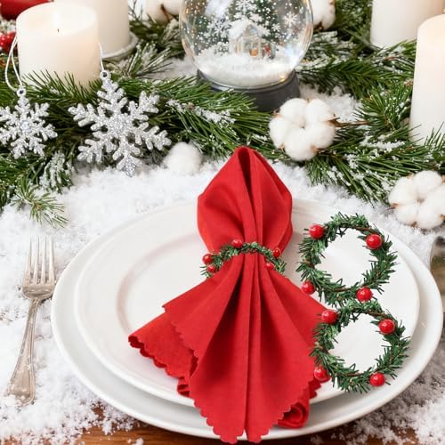 Christmas Napkin Rings Red Artificial Berry Candle Rings with Grass Mini Christmas Wreath for Banquet Table Decorations 10pcs
