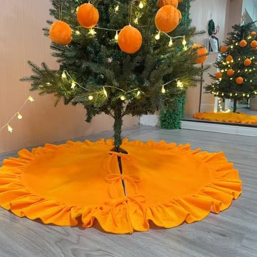 Velvet Christmas Tree Skirt Yellow 48 inch Ruffled Holiday Tree Skirt for Rustic Xmas Tree Decoration
