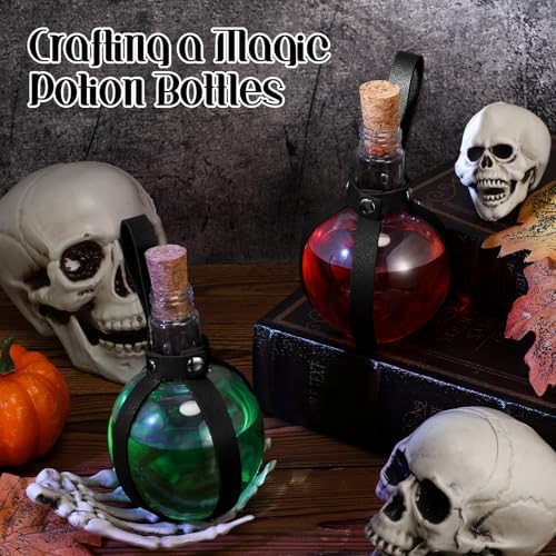Baderke 3 Set Plastic Potion Bottle with Cork Leather Belt, Black