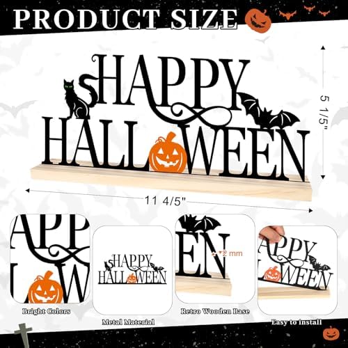 Metal Happy Halloween Sign Decorations for Home Party Shelf Mantel
