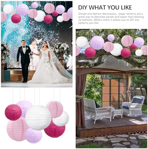 20Pcs Light Purple Rose Red Pink White Paper Lanterns for Parties, 4” 6” 8” 10” Chinese Asian Hanging Round Paper Lanterns for Birthday Wedding Halloween Christmas Home Decor Party Decor