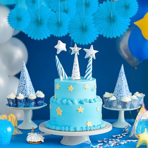 20 Pcs Sky Blue Hanging Paper Fan, Hanging Honeycomb Round Paper Fans for Weddings, Birthdays, Easter, Baby Showers, Classroom, Events Ceiling Party Supplies Decorations
