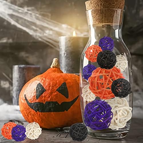 SANNIX 24Pcs 3 Size Rattan Balls Halloween Decoration Black Purple Orange