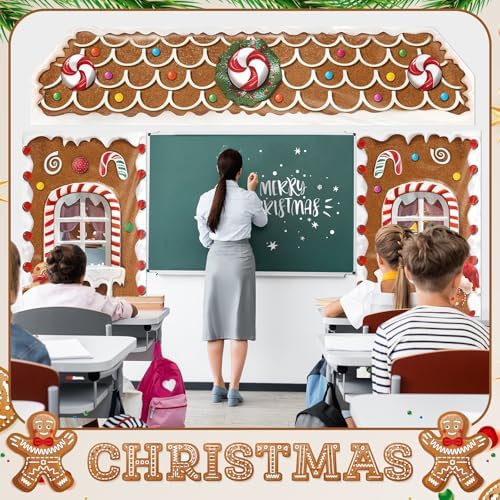 HunnmingRe 3 Pcs Christmas Gingerbread House Door Covers Decor,Candy