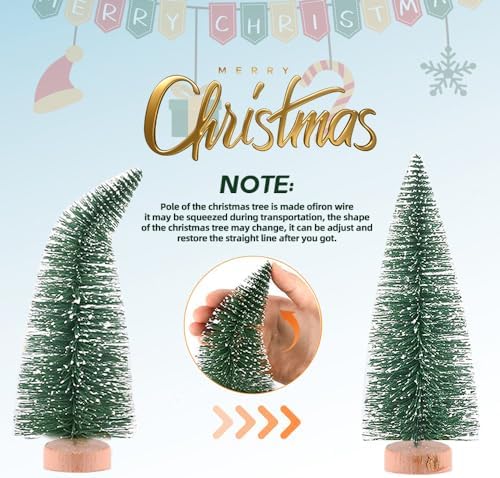 Yahpetes Miniature Christmas Tree 10 Pcs Pine Trees Sisal Trees Snow Frost Ornaments with Wooden Bases for Miniature Scenes, Christmas Crafting and Designing, 5 Size