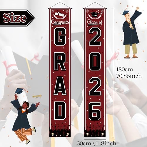 OHOME Graduation Decorations 2026 2027- Maroon Congrats Grad Porch Banner for Graduation Party Decorations - Class of 2026 - Party Favors Supplies Backdrop Yard Signs Decor