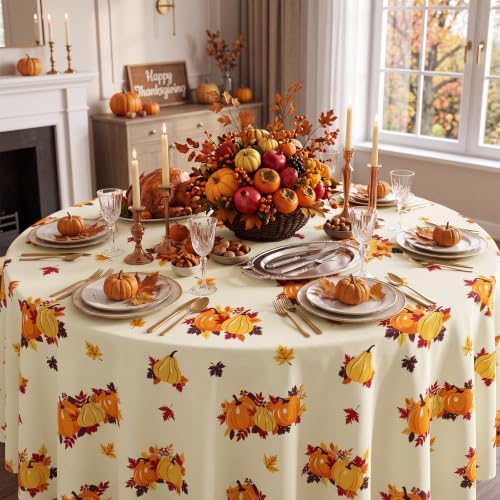 6 Pack Thanksgiving Pumpkin Disposable Plastic Tablecloth 54" x 108" Autumn Party Table Cloths Disposable for Thanksgiving Party Decorations Indoor or Outdoor Birthdays Buffet Table