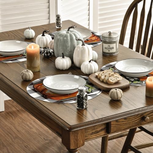 Artoid Mode Buffalo Plaid Pumpkin Fall Round Placemats Set of 4, 14 Inch Round Table Mats for Dining Decoration