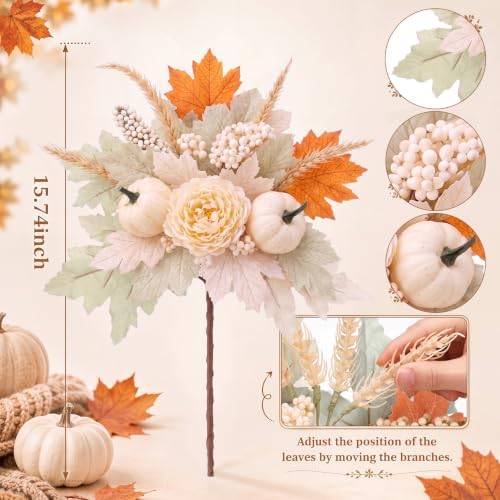 Yinder 4 Pcs Fall Decor Artificial Pumpkin Flower Stems Picks
