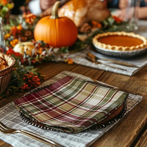 COTTON CRAFT Harvest Plaid Cloth Napkin - 12 Pack 100% Cotton Dinner Napkin
