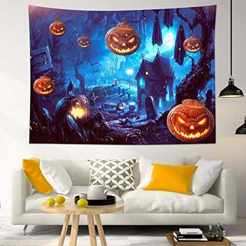 HVEST Halloween Tapestry Terror Pumpkin Jack-O-Lantern Wall Decor Night Spooky Jungle Tapestry Hunted House Picture Wall Art for Bedroom Home Dorm Halloween Decor 60Wx40H inches
