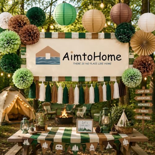 AimtoHome Green Brown Kraft Round Hanging Paper Fans 12 Pack