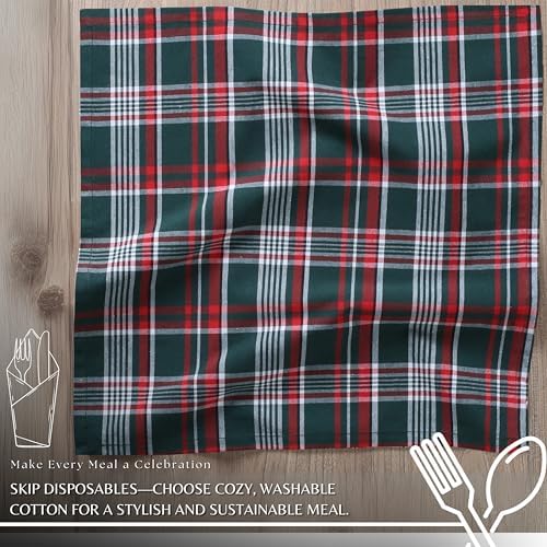 Ramanta Home Plaid Tartan Christmas Cloth Napkins Set of 4 - Green