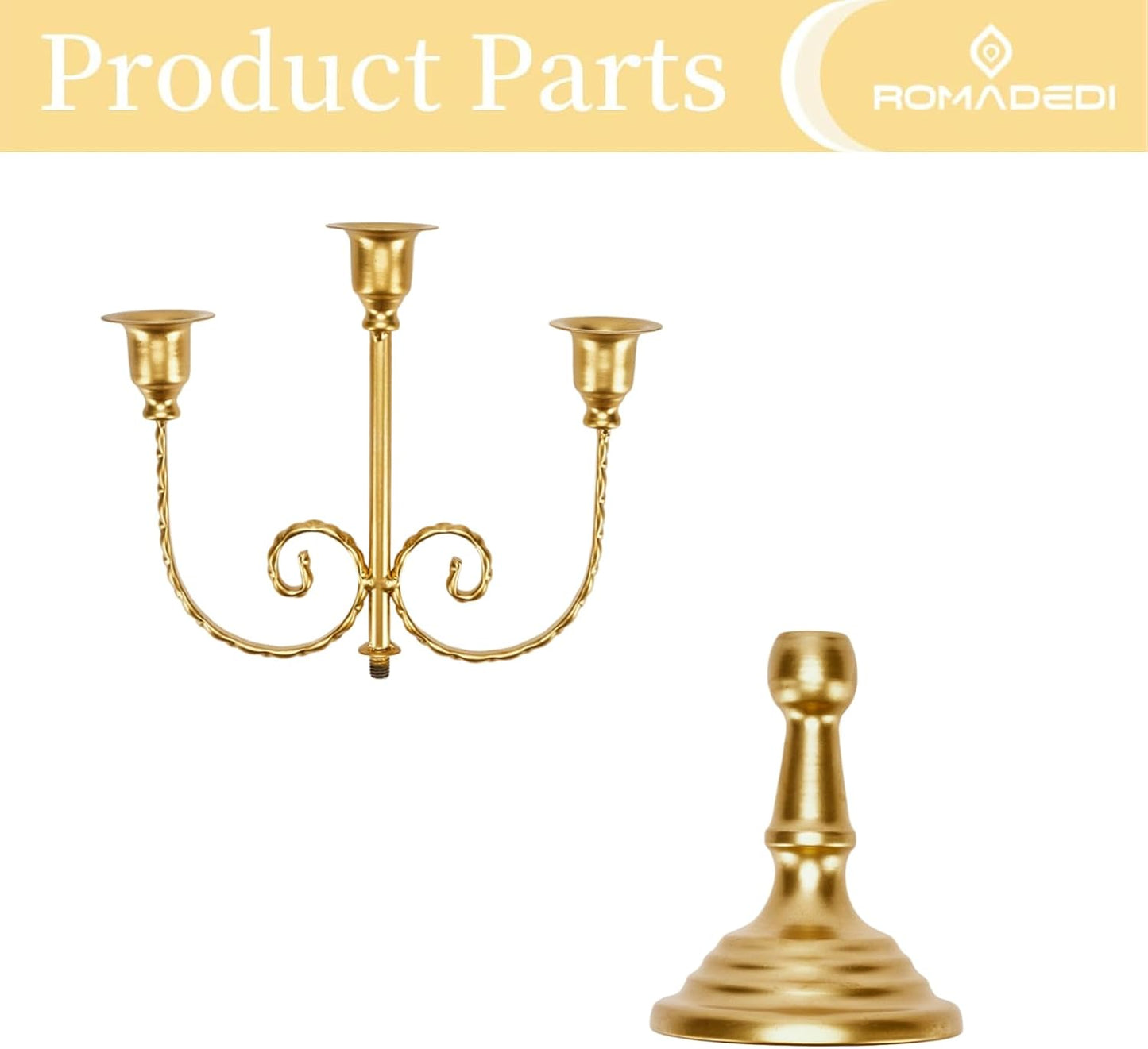 Romadedi Gold 3 Arm 11.8" Candelabra Candle Holders, Set of 2 | Wedding Candlestick Holder, Theme Party Table