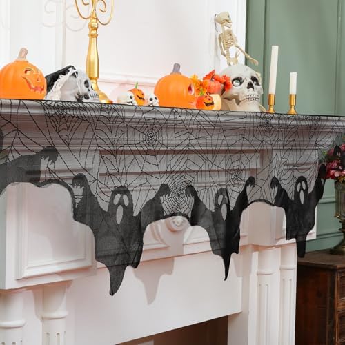 Pangda Halloween Spider Web Mantle Scarf Black, 19.7x78.7inch, Ghost