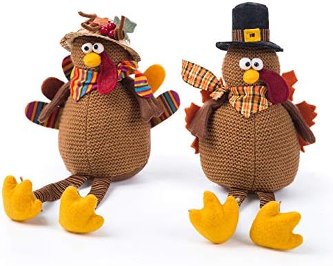 Ogrmar 2 Pack Stuffed Turkey Couple Doll Thanksgiving Table Decoration