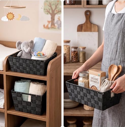 Small Woven Storage Baskets / 11.42 x 6.5 x 4.53 / Black