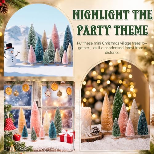 Vinsot 20 Pcs Bottle Brush Christmas Trees Miniature Tree, Green,Pink