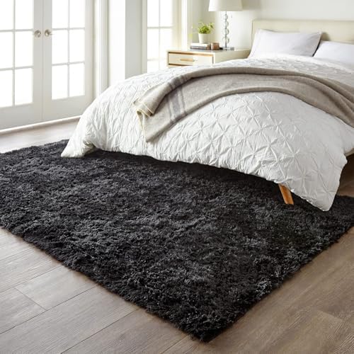 Ophanie Black Rugs for Living Room, Fluffy Furry Shaggy Fuzzy Area Rug, 5x8 Carpets for Bedroom Shag Plush Soft Large