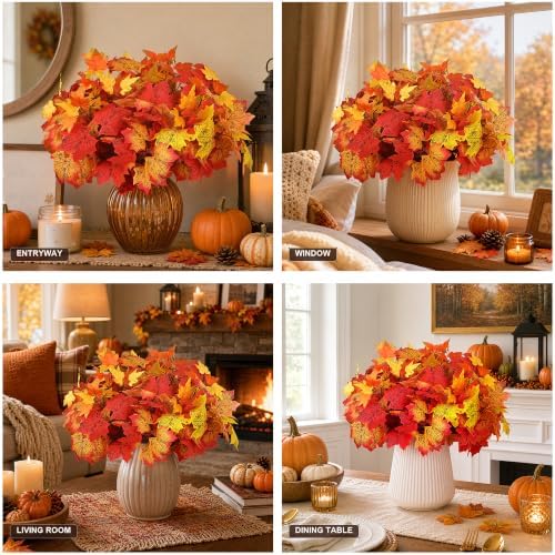 12 Pcs Fall Leaves Stems, 14.9'' Artificial Maple Leaves Branches