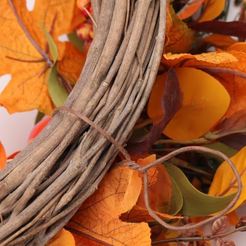 Artificial Fall Wreath 22 Inch Fall Wreaths for Front Door with Orange Pumpkins Berries Daisies Eucalyptus Leaves Autumn Door Wreaths for Thanksgiving Harvest Festival Wall Porch Farmhouse