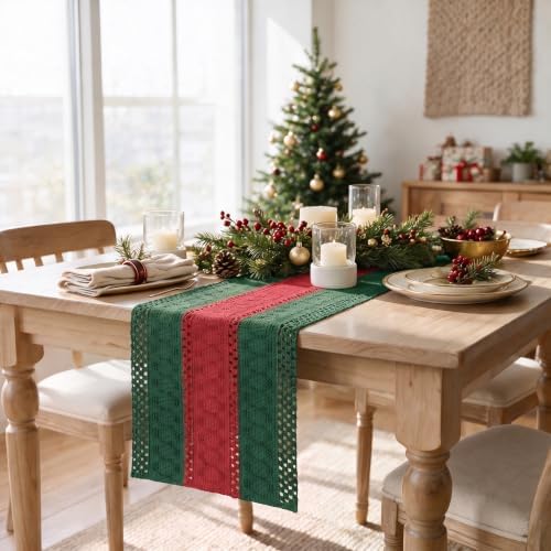 Artoid Mode Green Red Farmhouse Rustic Table Runner 12x48 Inch