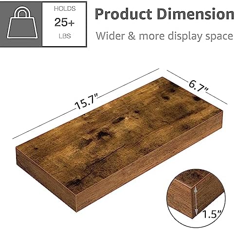 QEEIG Floating Shelves for Wall Small Shelf (Brown, Set of 2, 15.7" x 6.7")
