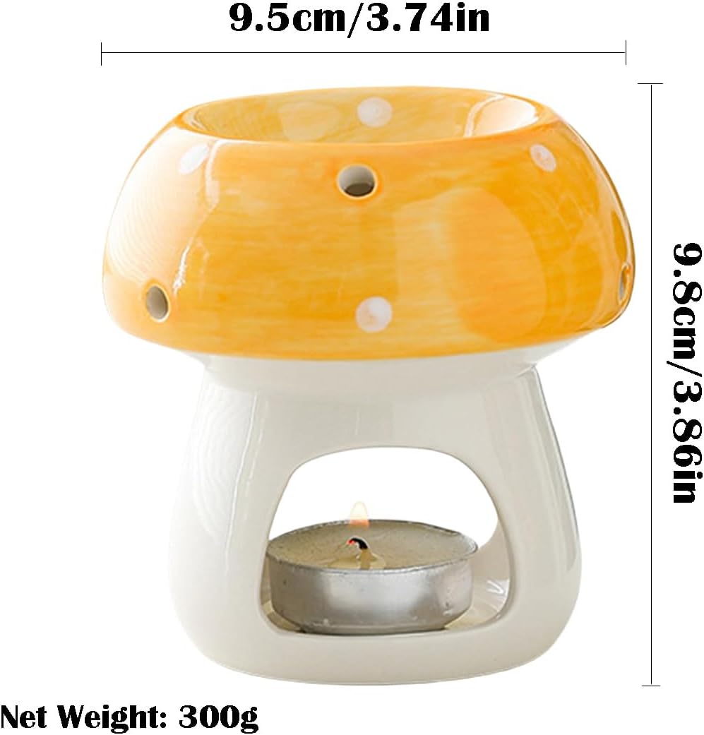 Mushroom Shaped Ceramic Tea Light Candle Holder / Yellow