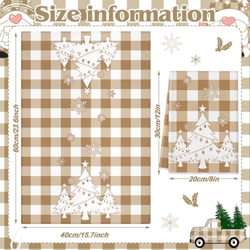 Sratte 6 Pcs Christmas Kitchen Towels Neutral Brown White Plaid Dish Towels