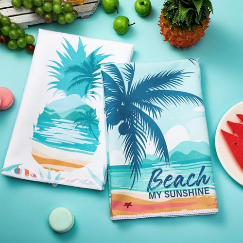 Sratte 6 Pcs Summer Kitchen Towels Beach Tropical Hand Towels, 24 x 16 Inch