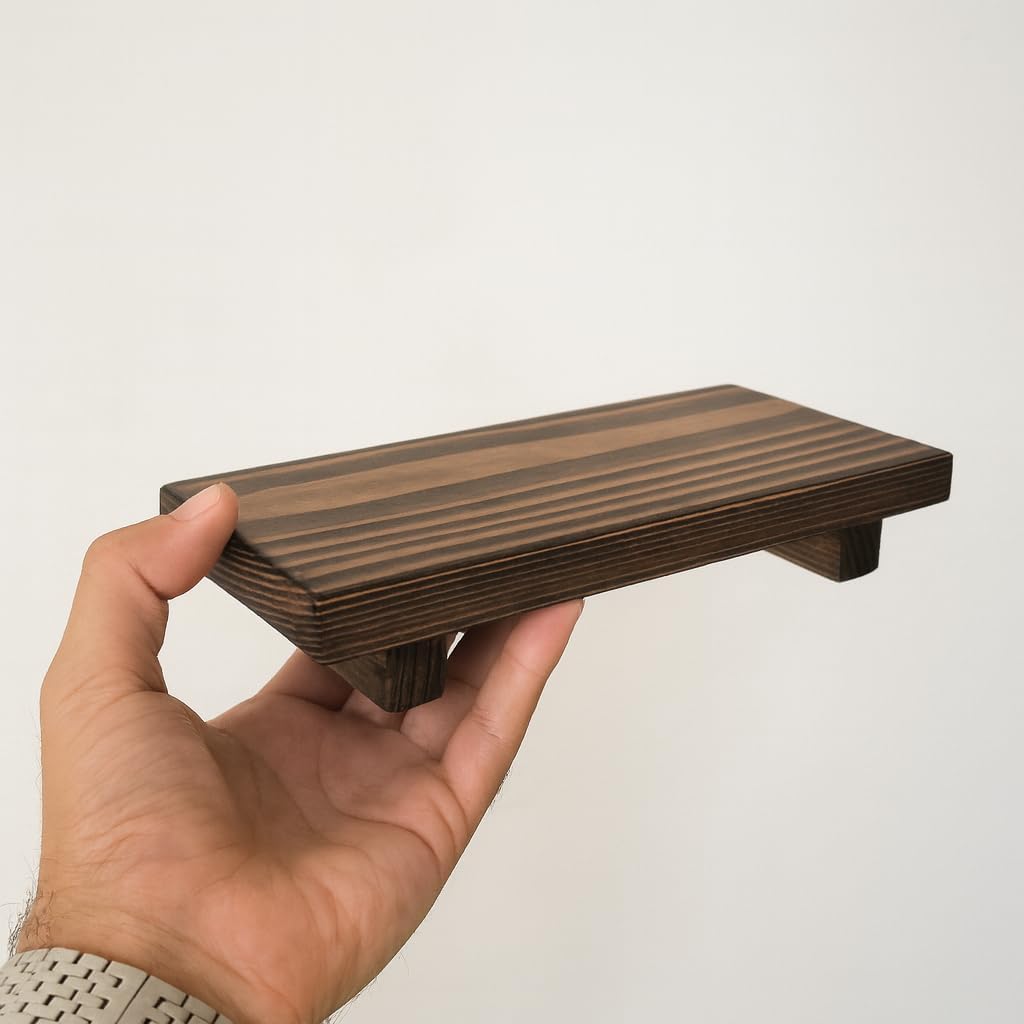 Wooden Soap Stand / Walnut Color Solid Pedestal Tray