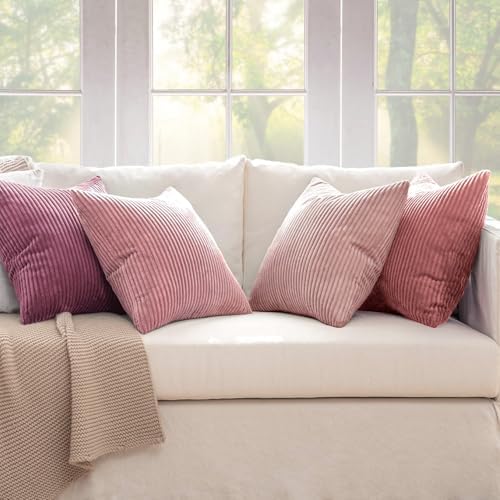 MIULEE Soft Corduroy Decorative Throw Pillow Covers Purple Pink 18x18