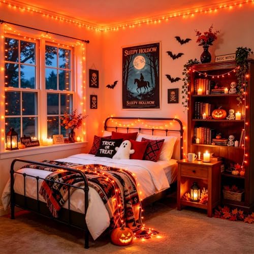 JMEXSUSS Connectable 100 LED Orange Halloween Lights Indoor Fall Lights