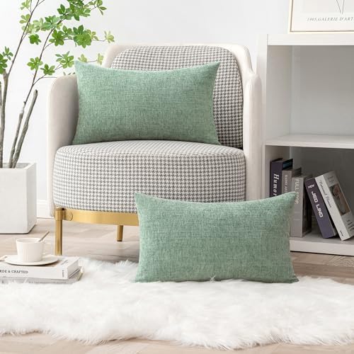 MIULEE Chenille Lumbar Throw Pillow Covers Greyish Green 12x20 Pack of 2