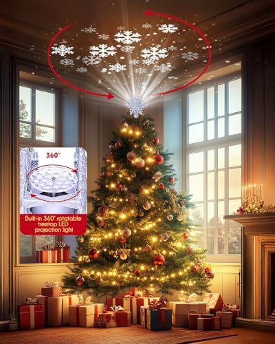 Christmas Snow Tree Topper with Built-in Led Snowflake Projector Lights