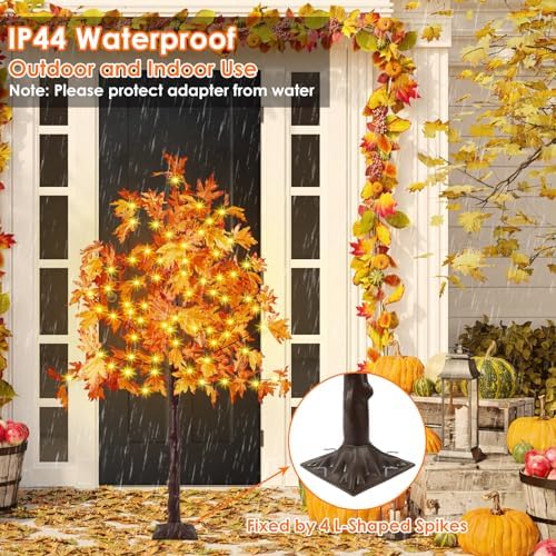 2 Pack 5FT Lighted Maple Tree 200 LED Artificial Fall Tree for Home Decor