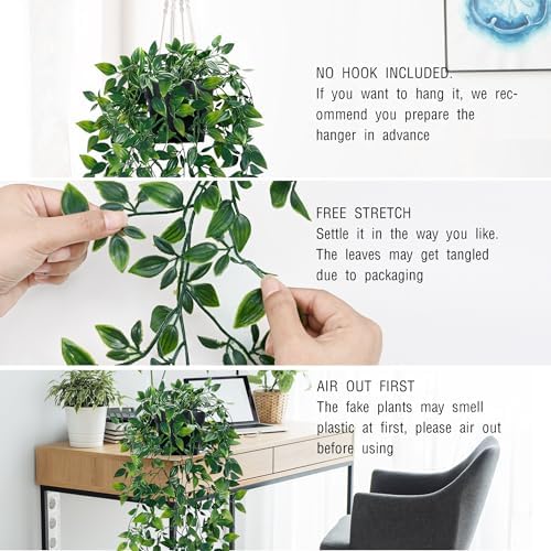 Waipfaru 2Pcs Fake Hanging Plants with Pot Eucalyptus Leaves Fake Vines