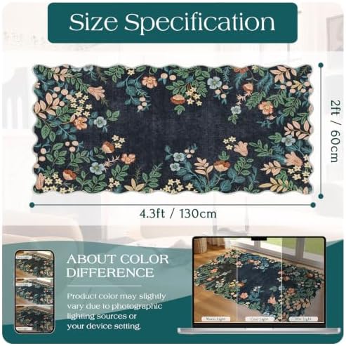 Front Door Mat Indoor Entrance - 2x4.3 Ft Dark Navy Floral Washable Layered Doormat Outdoor Entrance Porch Rug Non-Slip