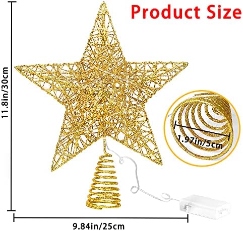 DULEFUN 11.8 Inch Christmas LED Gold Star Tree Topper with 20 LED Lights
