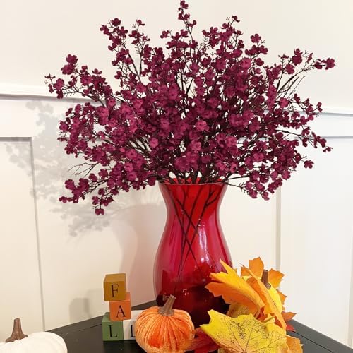 15 Pcs Fall Flowers, Real Touch Babys Breath Artificial Flowers, Burgundy