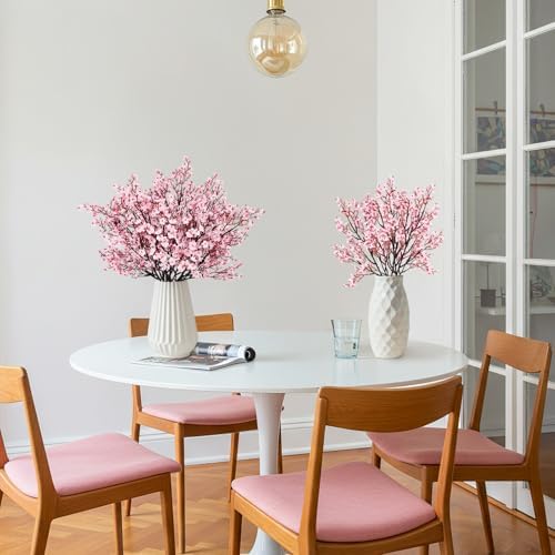 Babys Breath Artificial Flowers, 8 Bundles Cherry Blossom Pink Real Touch Fake Silk Flowers Bulk for Vase Home Office Wedding Spring Indoor Outdoor Centerpiece Table Mother's Day Decorations