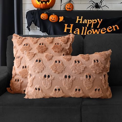 Halloween Pillow Covers 18x18 Set of 2 Brown Ghost Farmhouse Home Decor