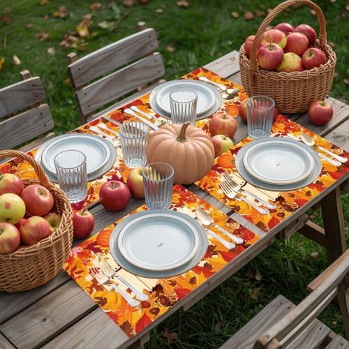 Whaline 200 Pcs Fall Paper Placemats Maple Leaves Pumpkin Dinner Mats Autumn Thanksgiving Disposable Table Mats for Party Table Setting