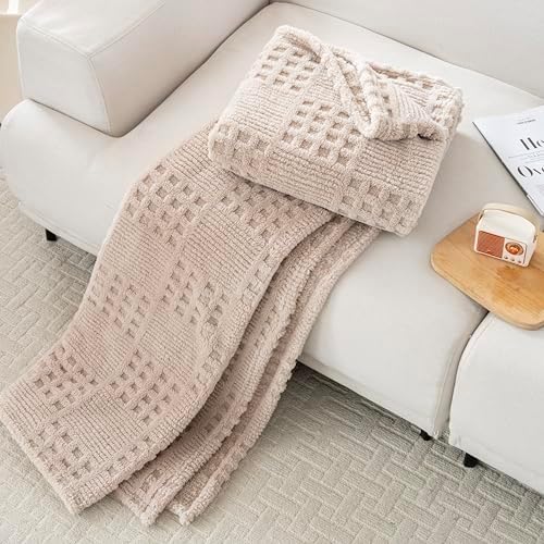 90x90 Inch Brown Waffle Queen Blanket - Soft & Fluffy Fleece, Neutral Tan Color, Cute & Aesthetic, Perfect for Sofa