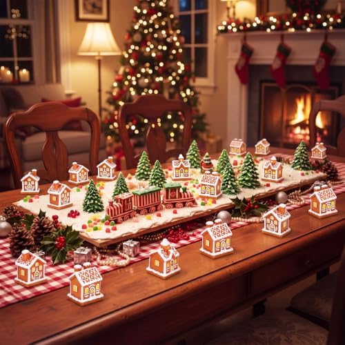 RoundFunny 30 Pcs Miniature Christmas Gingerbread House Resin Village House